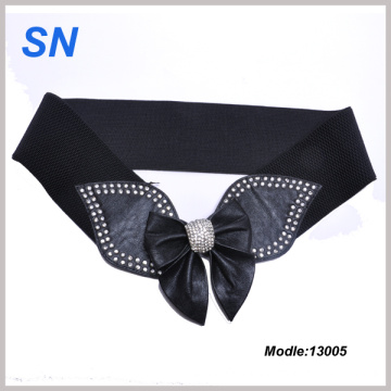Large Butterfly Shape Buckle Stretch Patent PU Stretch Ladies Belt